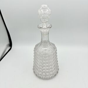 Vintage Crystal Decanter 11” Pressed Glass Whiskey Alcohol bottle w/ Stopper
